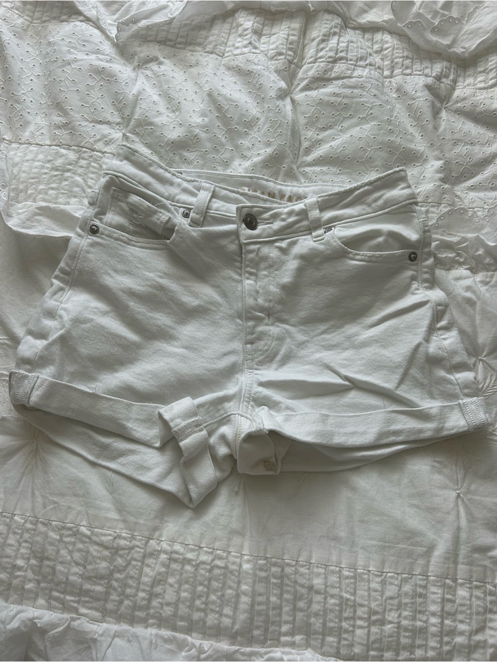 American Eagle Outfitters White Rolled-Hem Denim Shorts